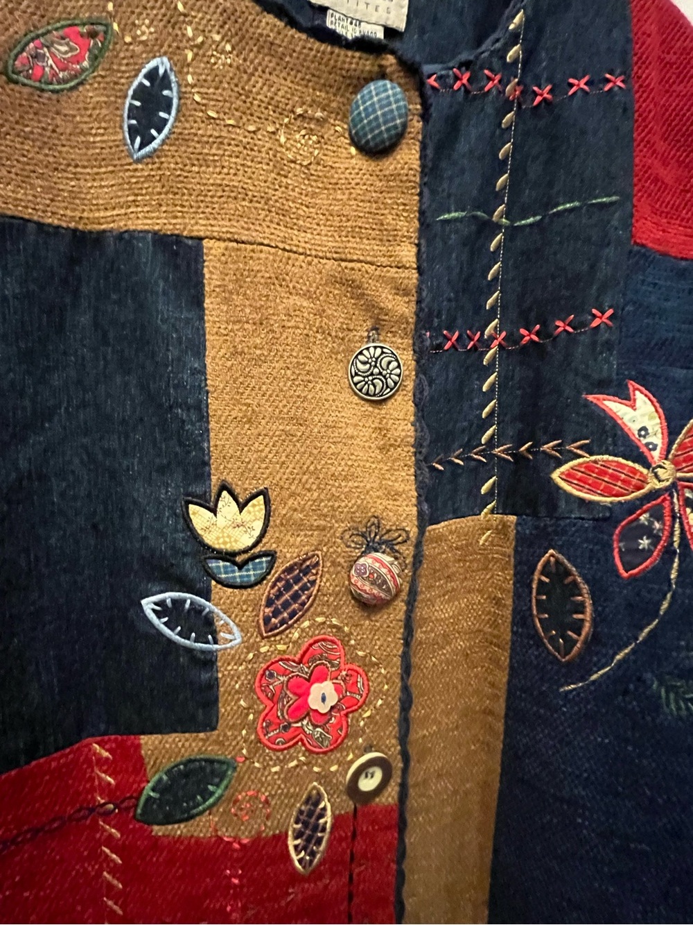 Vintage KORET City Blues 90s Artsy Patchwork Embroidered Statement Jacket - Picture 14 of 16
